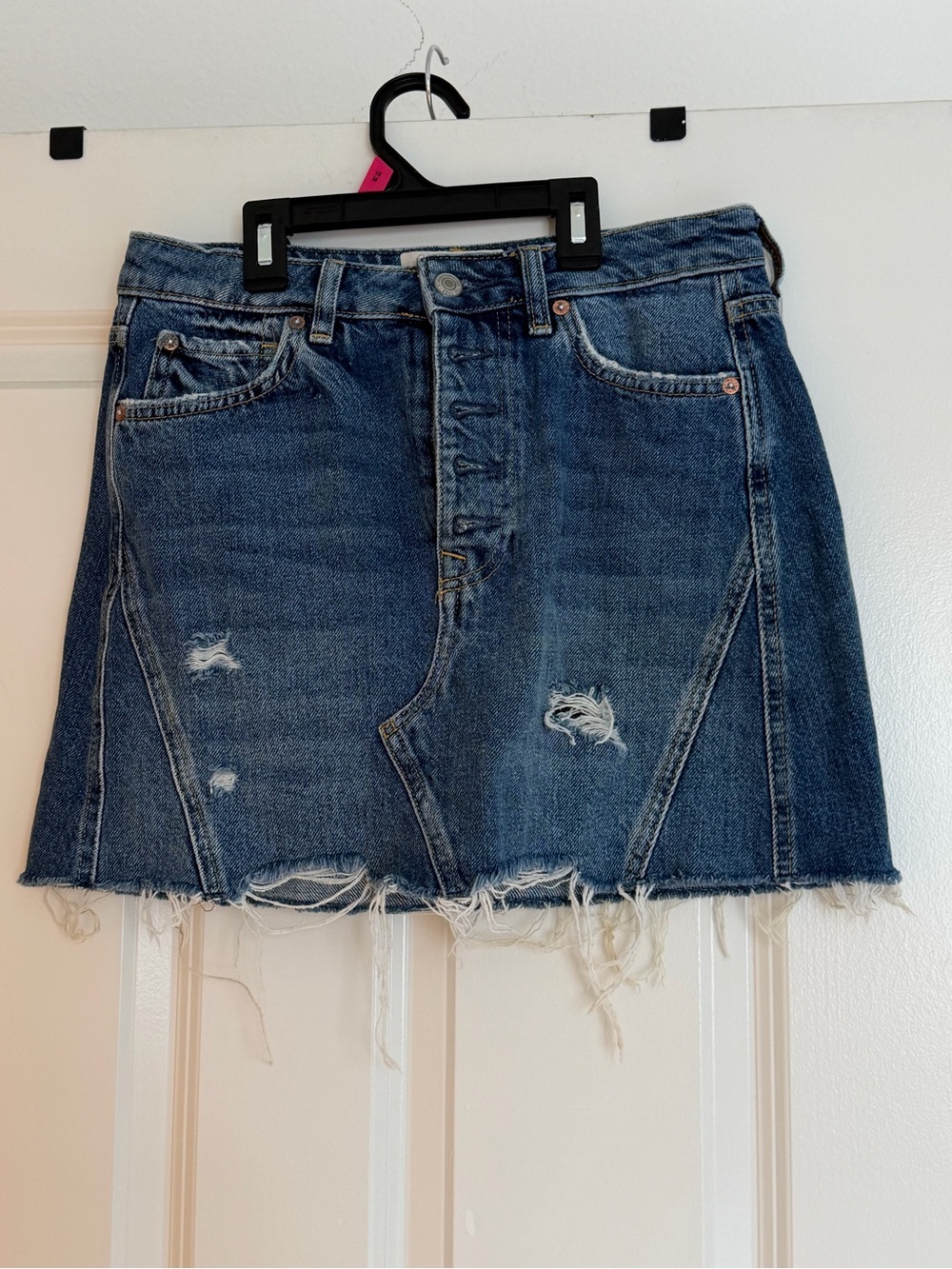 We The Free Distressed Blue Denim Mini Skirt